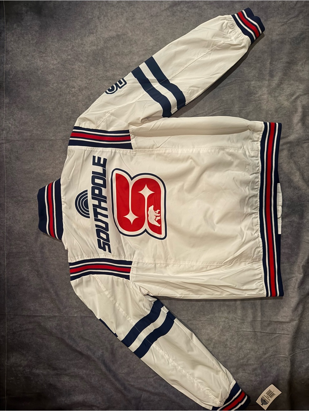 South Pole White Bomber Jacket with Red & Navy Accents